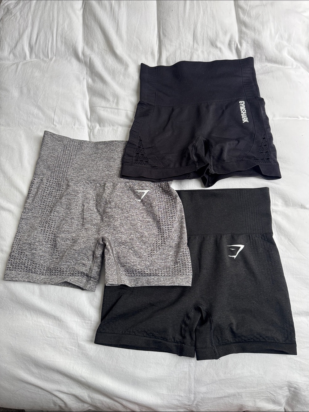 Lot of 3 Gymshark Shorts XS - Vital Seamless Black&Gray / Energy+ Seamless Black